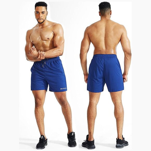 Men's 7 inch Lightweight Workout Running Shorts 6058# 3 Pack: Black,grey,blue - Picture 4 of 7